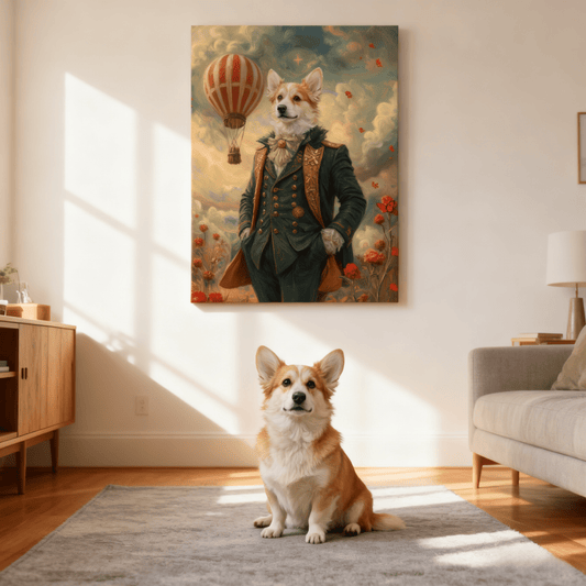 Aristocrat & Balloon - Custom Oil Pet Portrait - Voyapaws