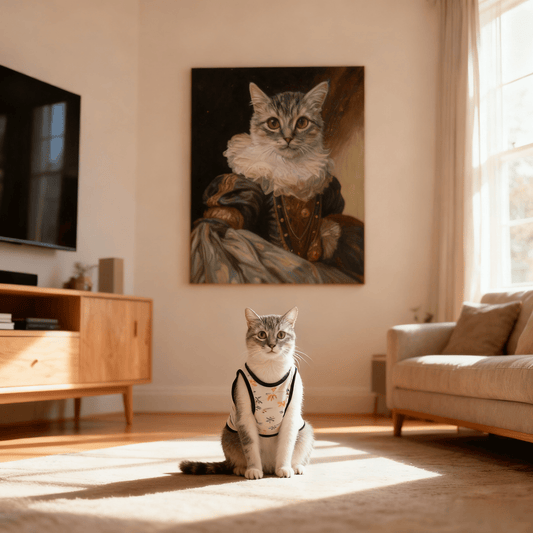 Opulent Sleeve Gown - Custom Oil Pet Portrait - Voyapaws