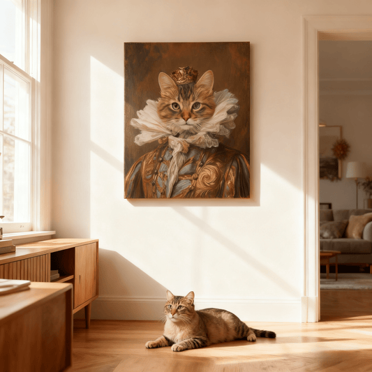 The Majestic Crowned Royal Pet Portrait - Custom Oil Pet Portrait - Voyapaws