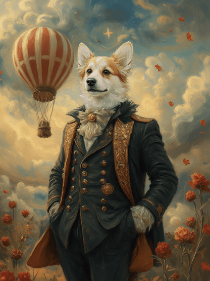 Aristocrat & Balloon - Custom Oil Pet Portrait - Voyapaws