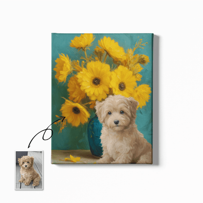 Blue Vase Sunflower - Custom Pet Portrait - Voyapaws