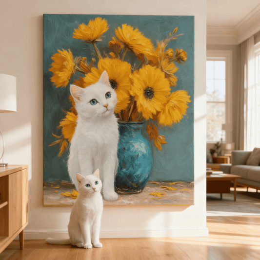 Blue Vase Sunflower - Custom Pet Portrait - Voyapaws