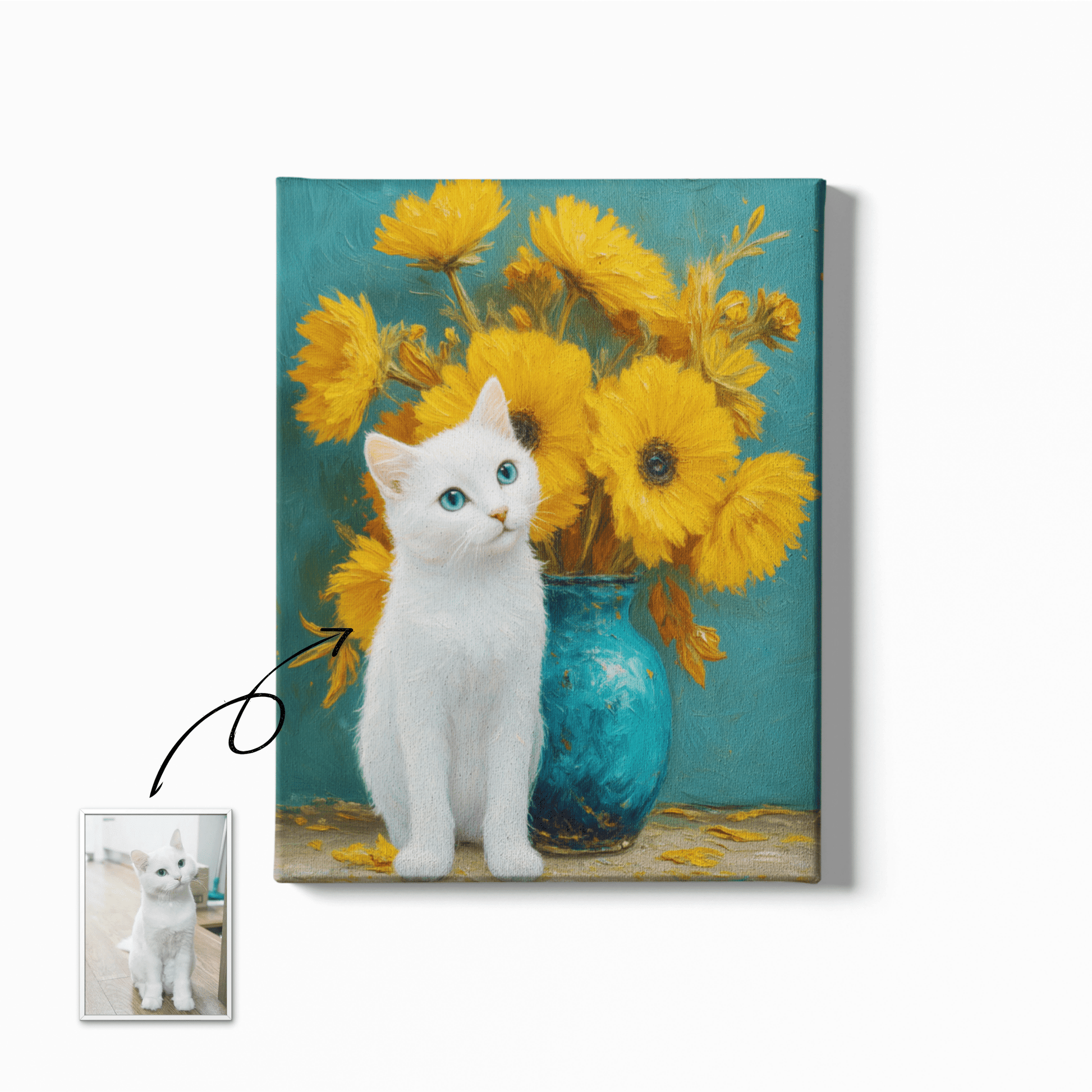 Blue Vase Sunflower - Custom Pet Portrait - Voyapaws