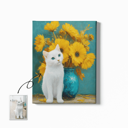 Blue Vase Sunflower - Custom Pet Portrait - Voyapaws