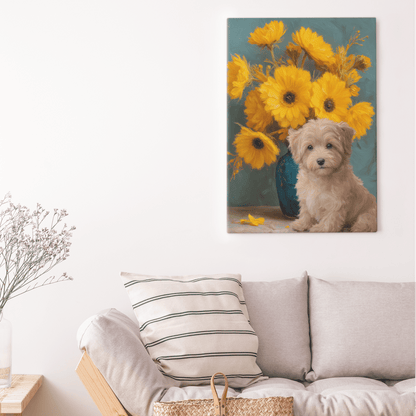 Blue Vase Sunflower - Custom Pet Portrait - Voyapaws