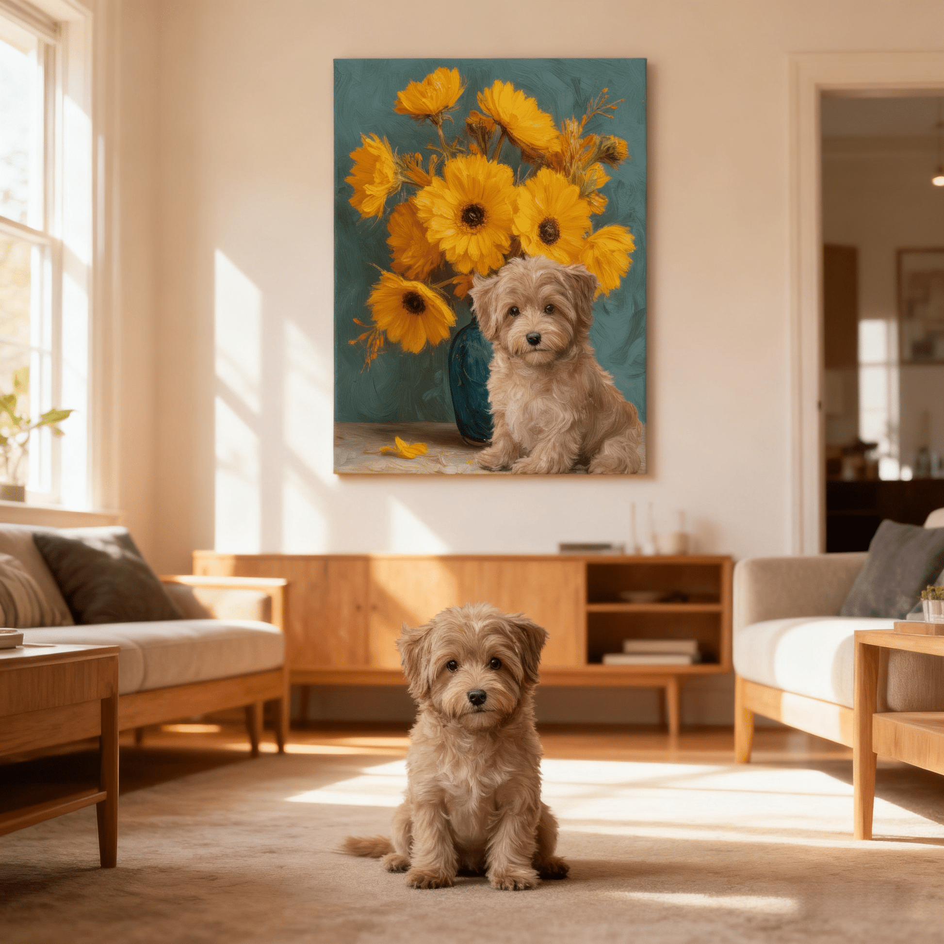 Blue Vase Sunflower - Custom Pet Portrait - Voyapaws