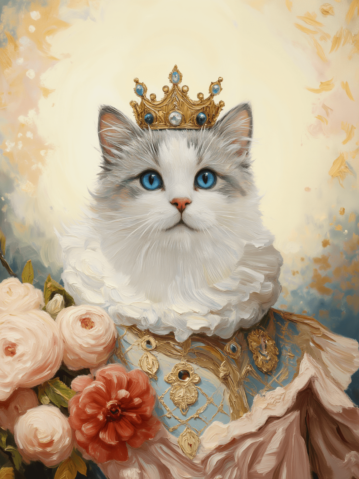 The Regal Floral Queen Portrait - Custom Oil Pet Portrait - Voyapaws