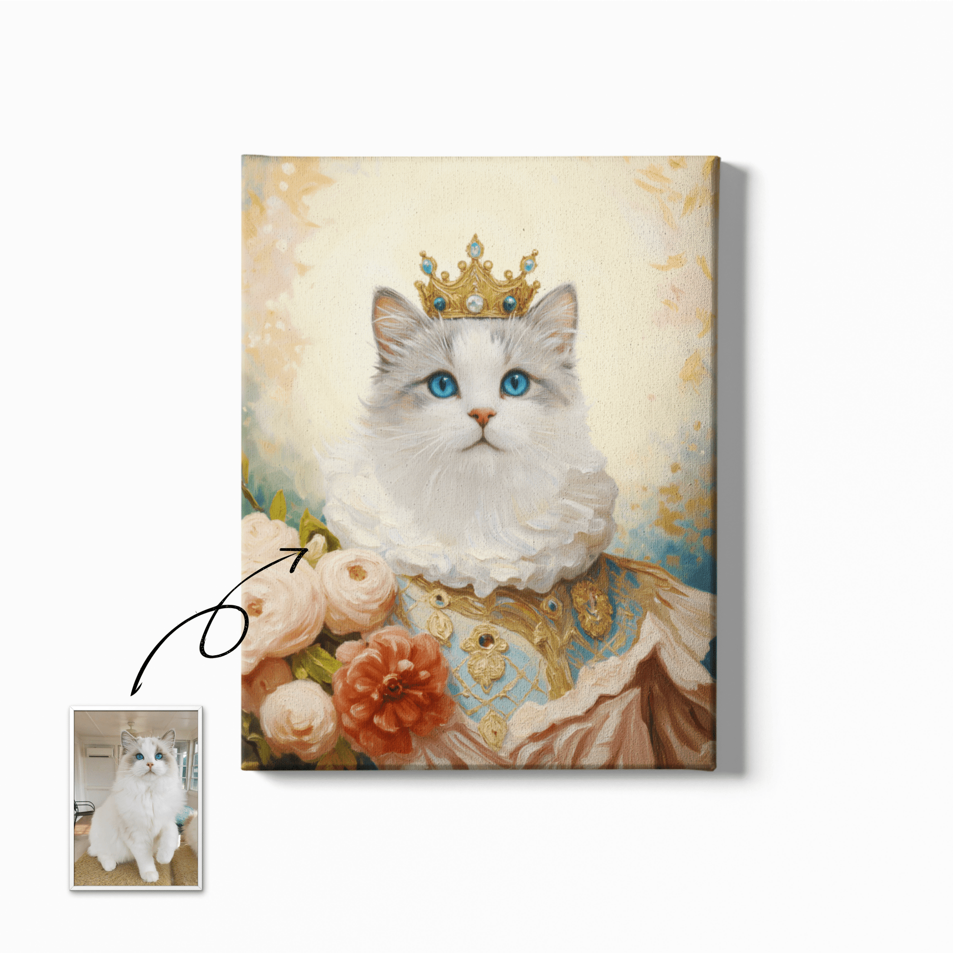 The Regal Floral Queen Portrait - Custom Oil Pet Portrait - Voyapaws