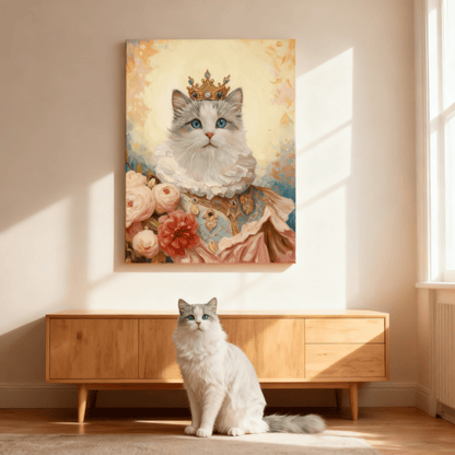 The Regal Floral Queen Portrait - Custom Oil Pet Portrait - Voyapaws