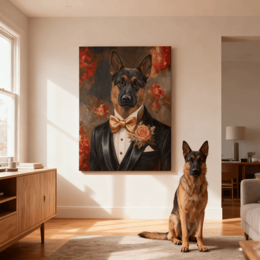 The Regal Rose Gentleman Pet Portrait - Custom Oil Pet Portrait - Voyapaws