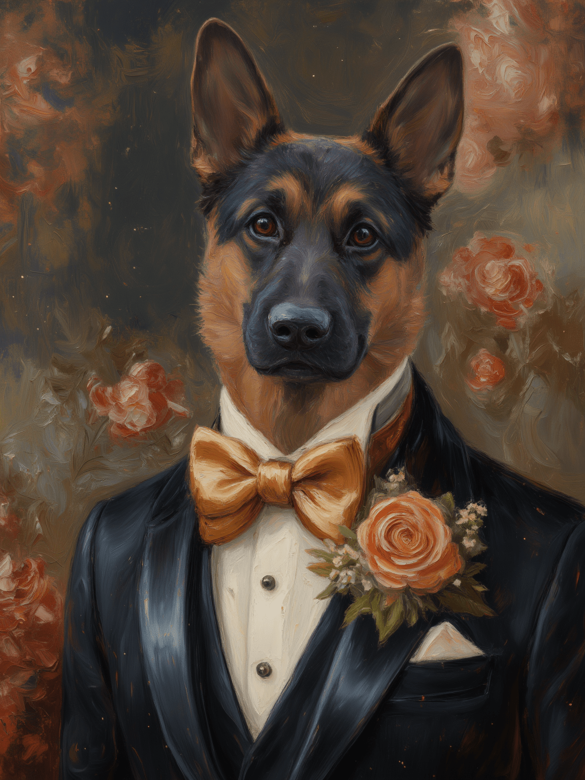 The Regal Rose Gentleman Pet Portrait - Custom Oil Pet Portrait - Voyapaws