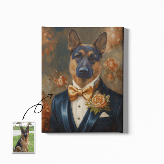 The Regal Rose Gentleman Pet Portrait - Custom Oil Pet Portrait - Voyapaws